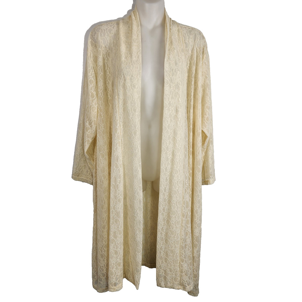 Shannon Ford New York Floral Ivory Lace Open Cardigan Duster Sheer Romantic 2X